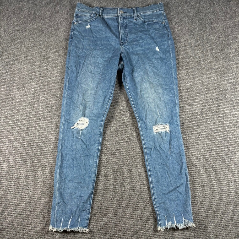 Express Skinny Jeans Womens 12R Blue Excellent High Rise Hyper Stretch Ripped
